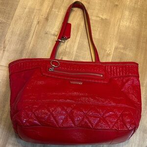 Coach Red Quilted Tote Bag